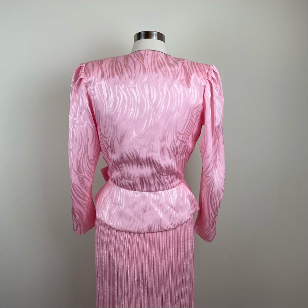 Vintage ILGWU Pink Beaded Pleated Jacket Dress Gown Women Size 12 Made In USA - Picture 6 of 9